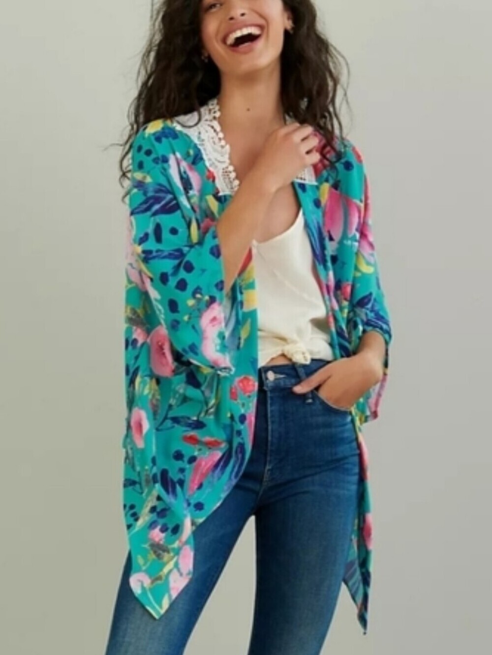 Anthropologie NEW Elizabeth Gillett Mollie Lace Floral Kimono SZ All One Size